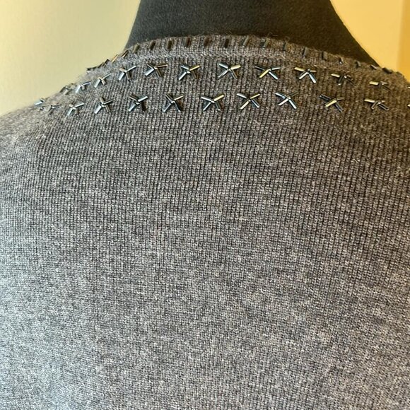 Valerie Stevens Beaded Open Front Gray 2XL Cardigan 100% Merino!!! - Picture 13 of 13